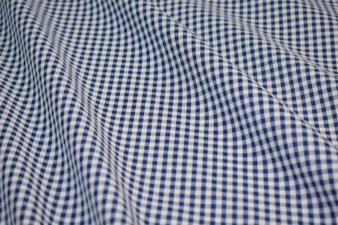 Navy Small Gingham Printed Poplin