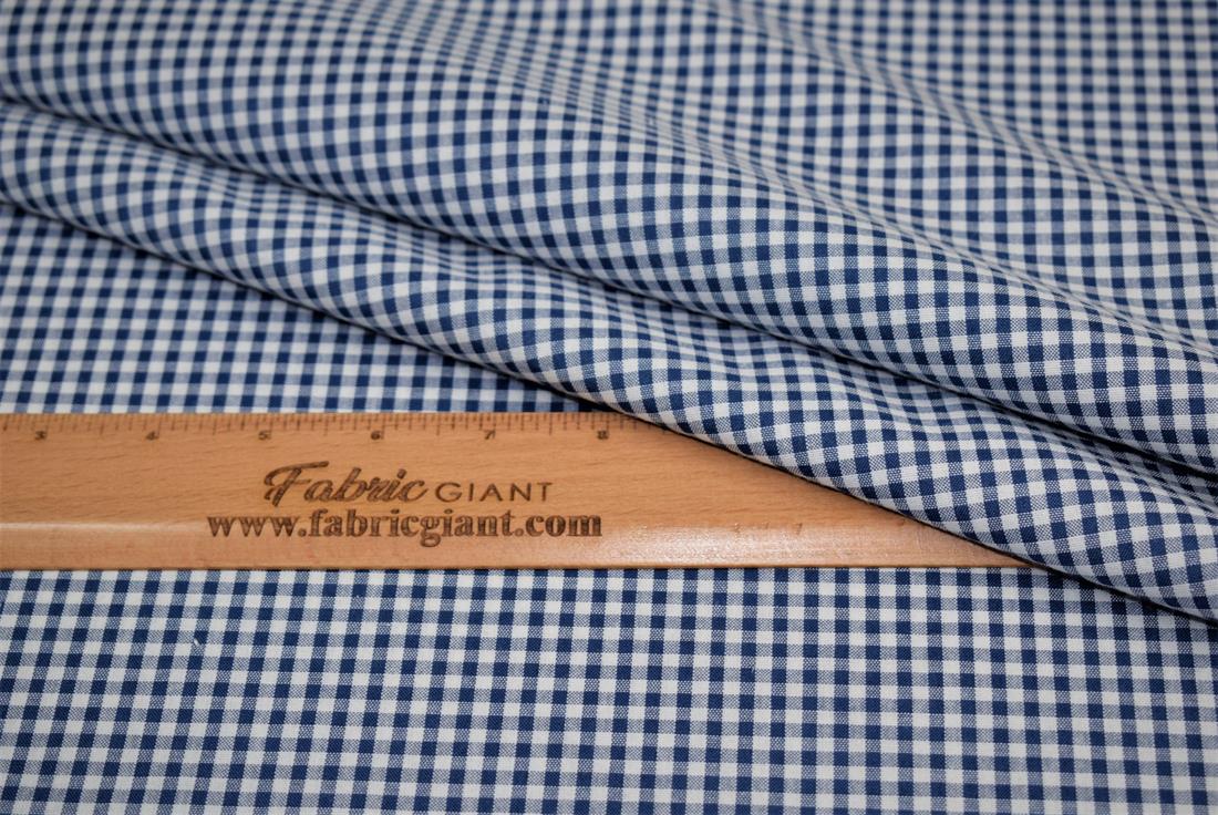 Navy Small Gingham Printed Poplin