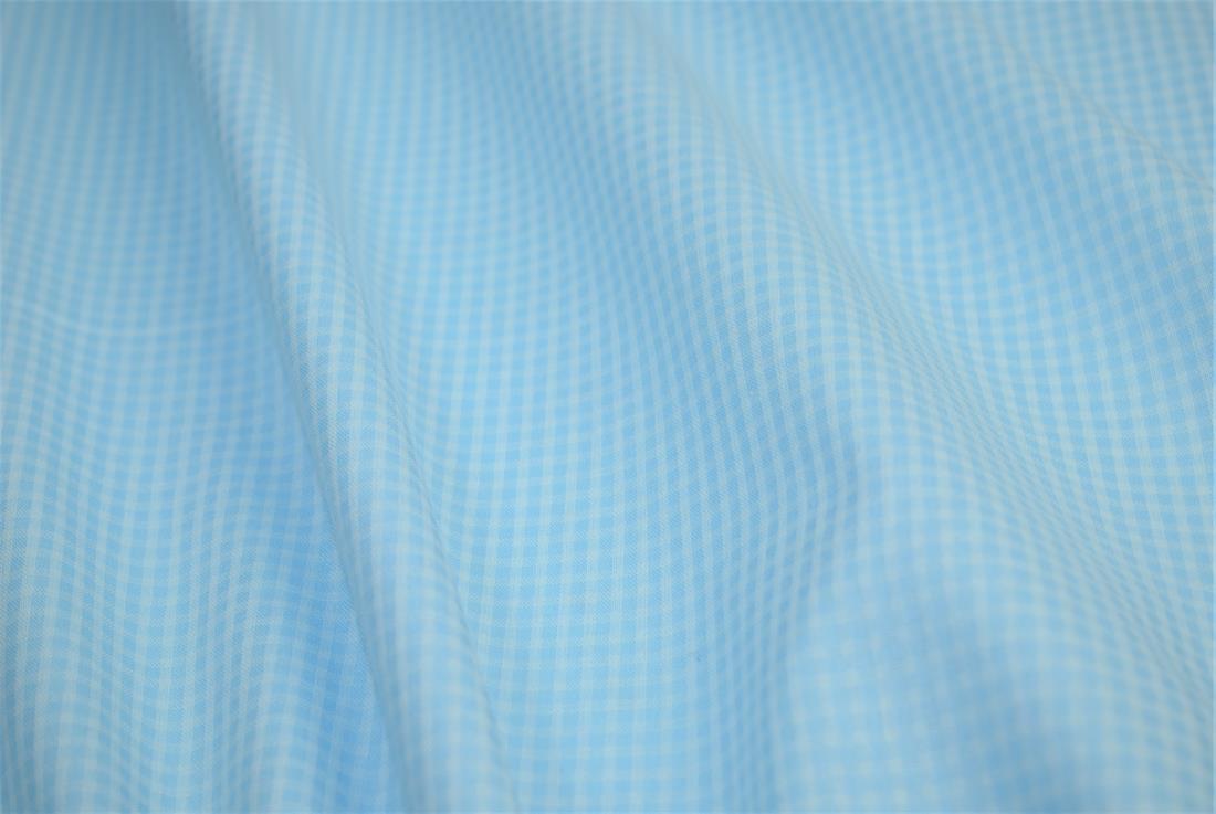 Sky Blue Small Gingham Print Poplin