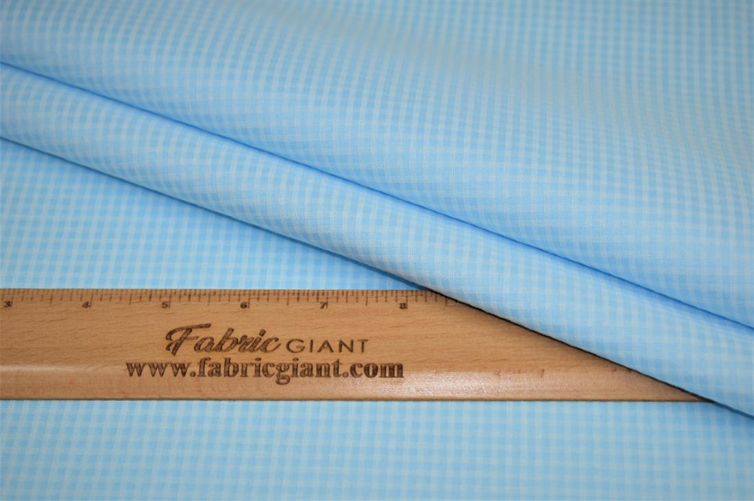 Sky Blue Small Gingham Print Poplin
