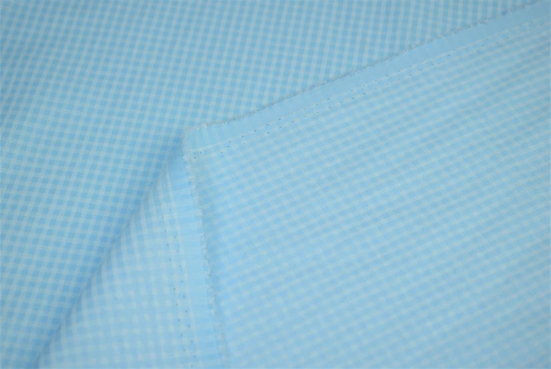 Sky Blue Small Gingham Print Poplin