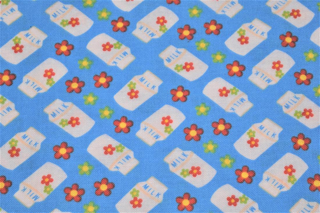 Blue Milk Bottle Printed 100% Cotton Fabric