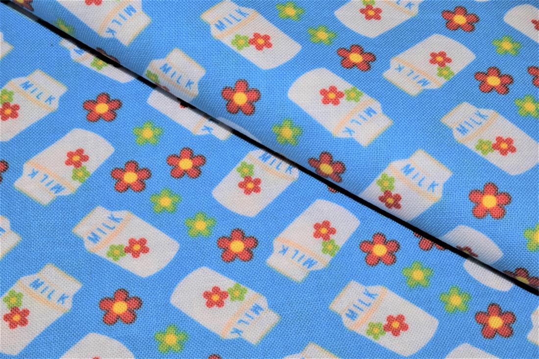 Blue Milk Bottle Printed 100% Cotton Fabric