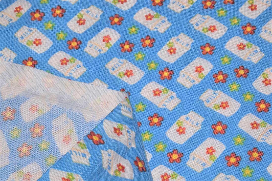 Blue Milk Bottle Printed 100% Cotton Fabric