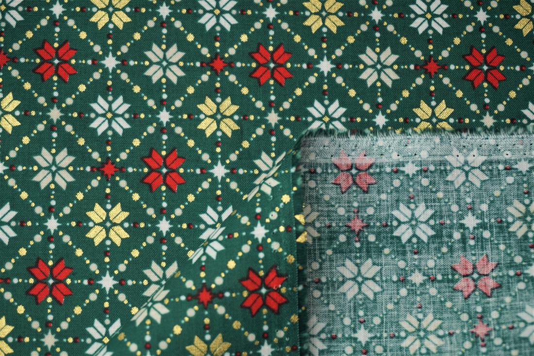 Xmas Snowflake Print Christmas Metallic Fair Isle 100% Cotton Fabric