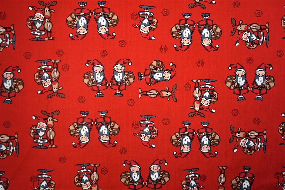 Xmas Santa Reindeer Print Cotton Fabric