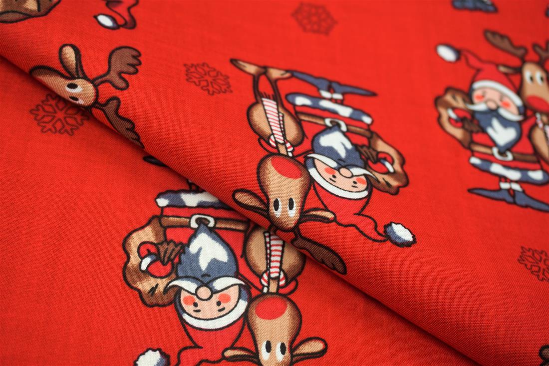Xmas Santa Reindeer Print Cotton Fabric