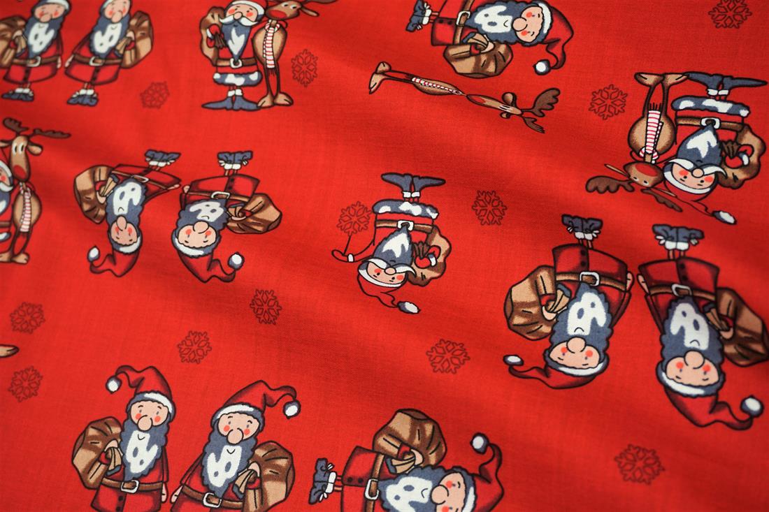 Xmas Santa Reindeer Print Cotton Fabric