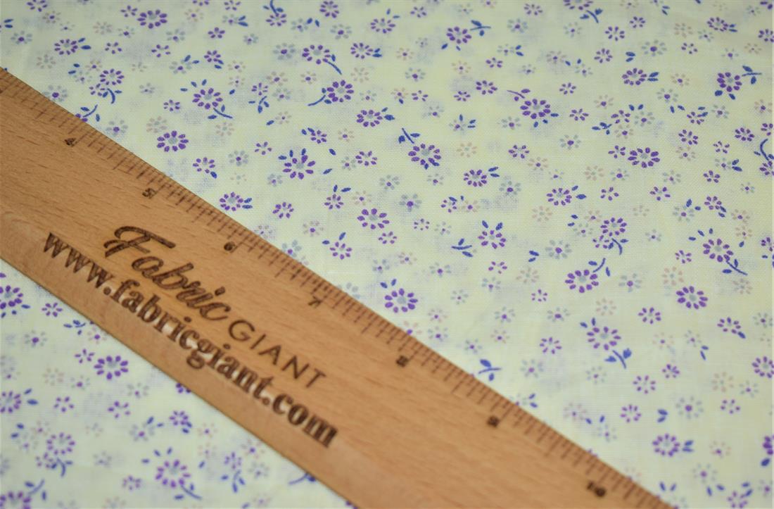 White & Purple Flower Print Cotton Poplin Fabric