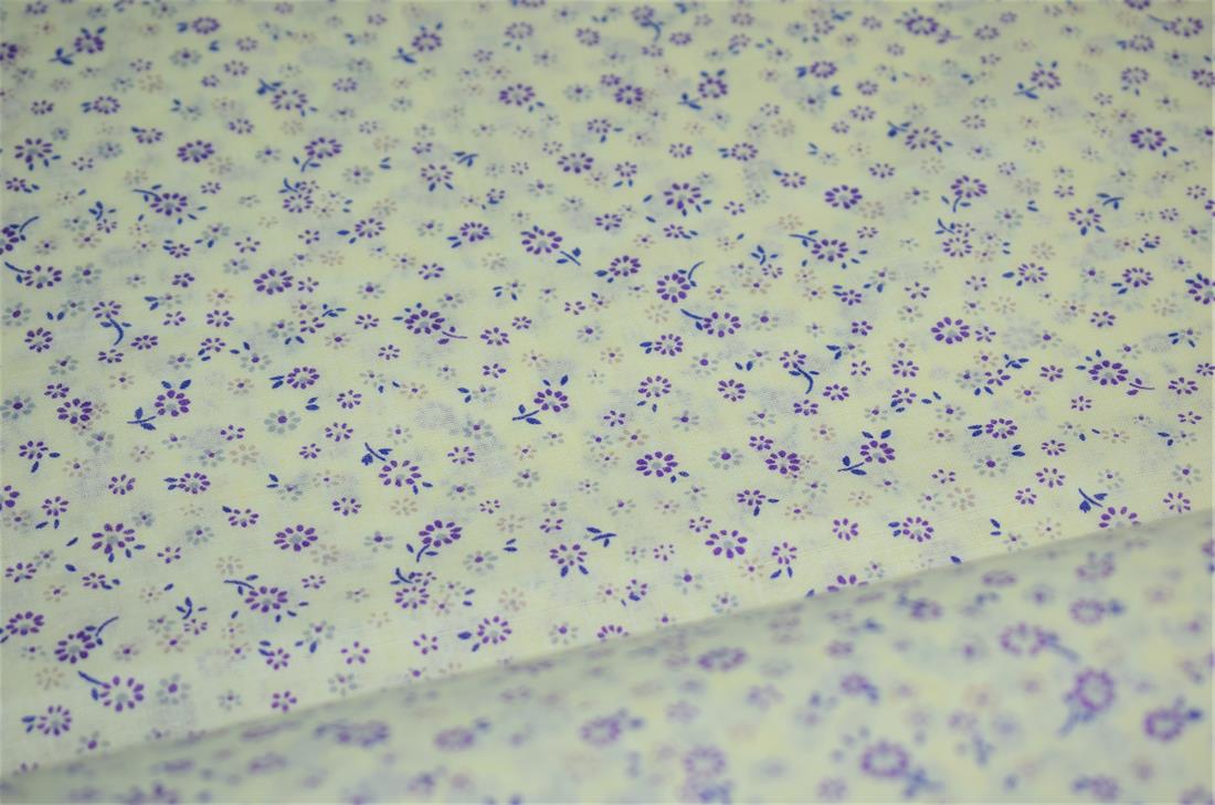 White & Purple Flower Print Cotton Poplin Fabric