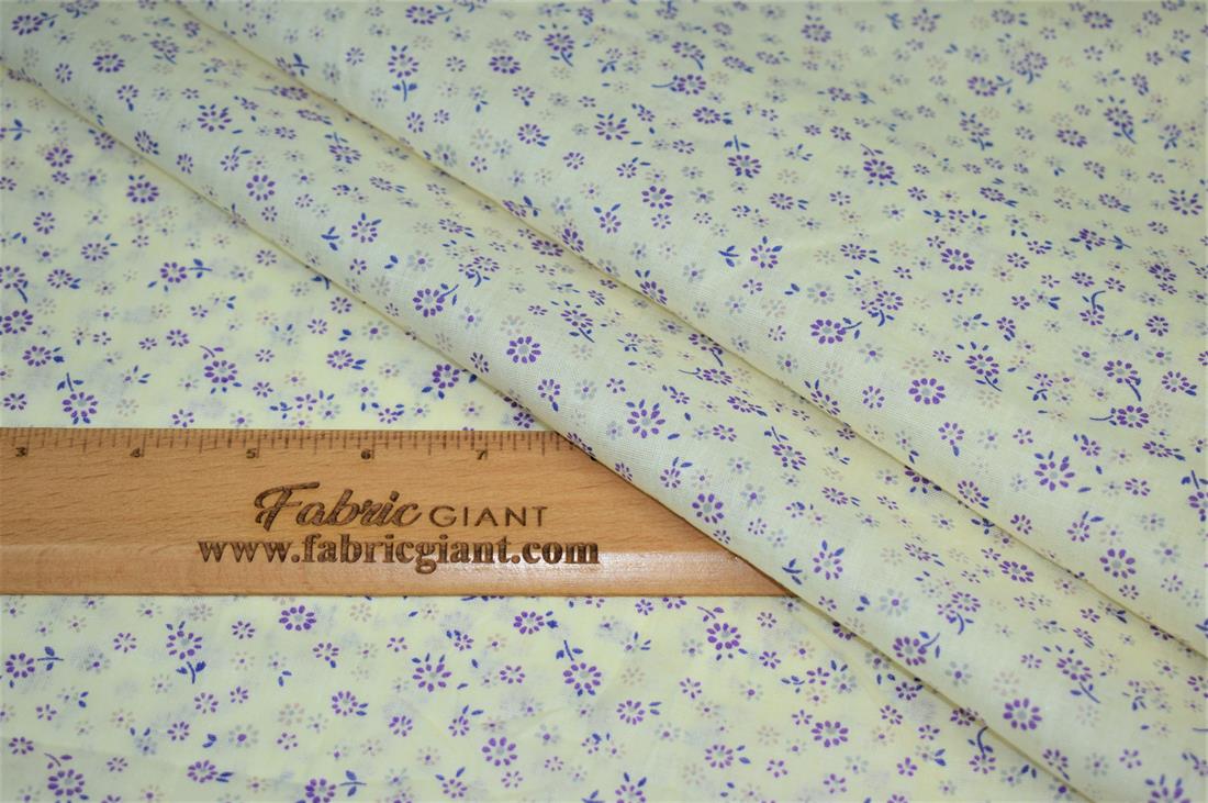 White & Purple Flower Print Cotton Poplin Fabric