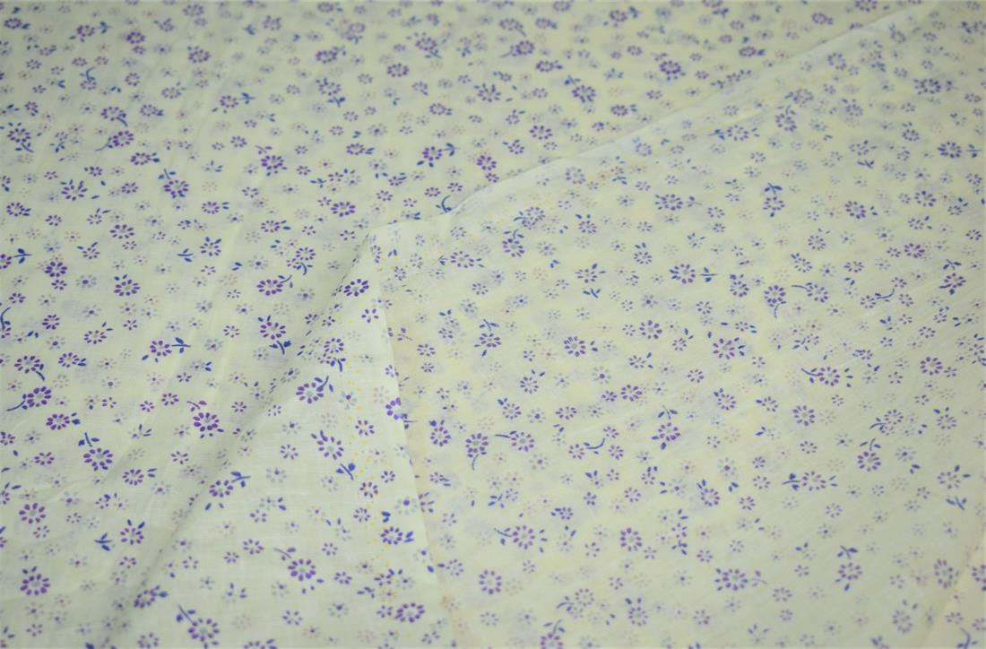 White & Purple Flower Print Cotton Poplin Fabric