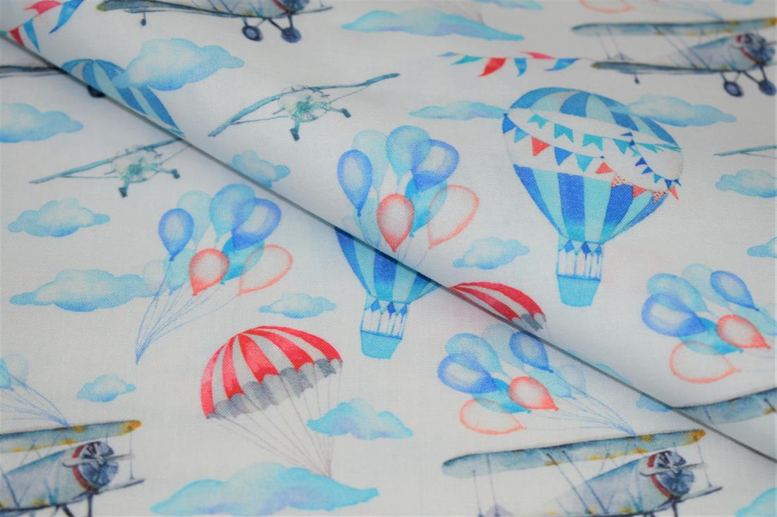 White & Blue Little Johnny Vintage Airplanes 100% Digital Cotton…