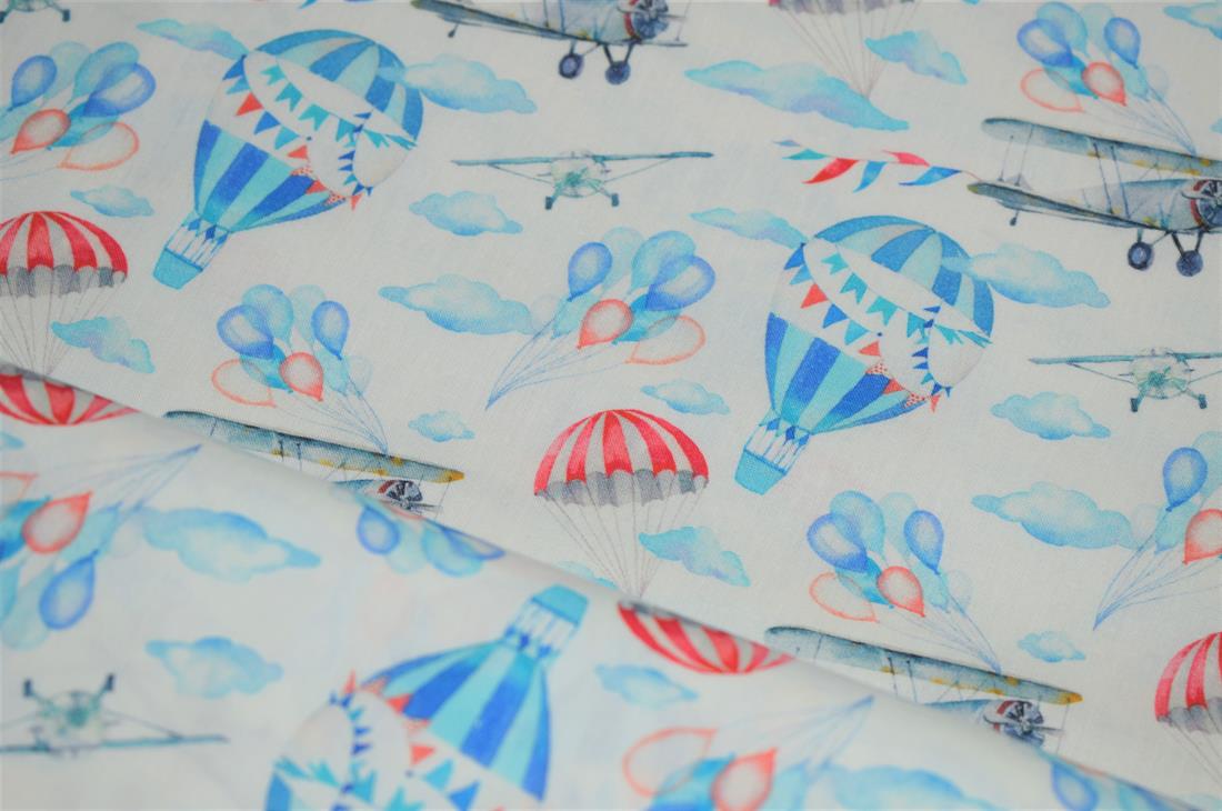White & Blue Little Johnny Vintage Airplanes 100% Digital Cotton…