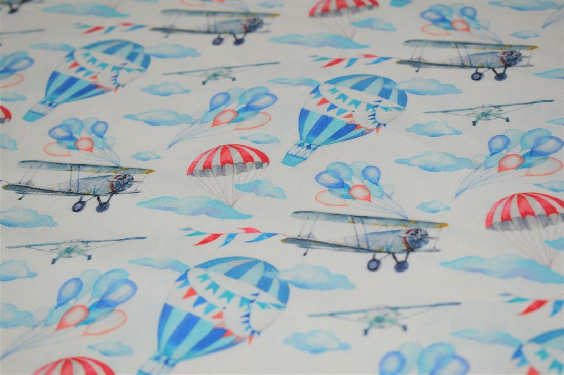 White & Blue Little Johnny Vintage Airplanes 100% Digital Cotton…