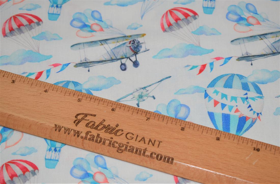 White & Blue Little Johnny Vintage Airplanes 100% Digital Cotton…