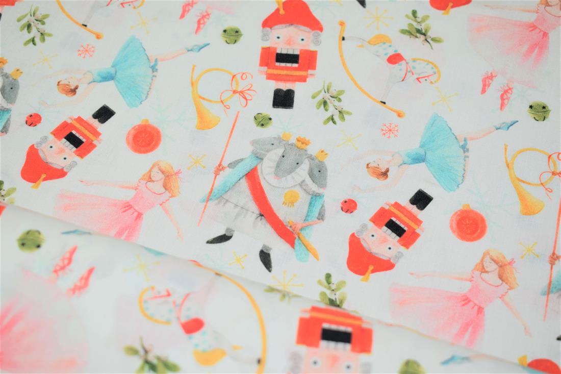 White Little Johnny Nutcracker Digital 100% Cotton Fabric