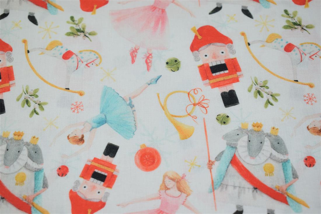 White Little Johnny Nutcracker Digital 100% Cotton Fabric