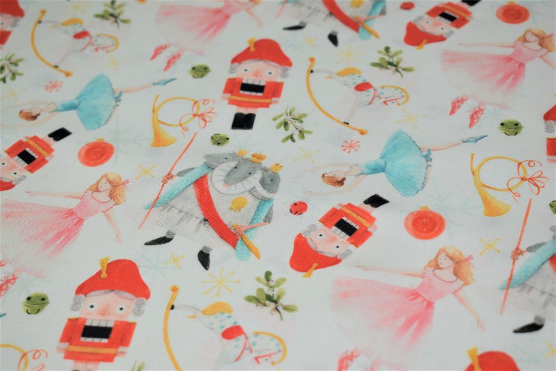 White Little Johnny Nutcracker Digital 100% Cotton Fabric
