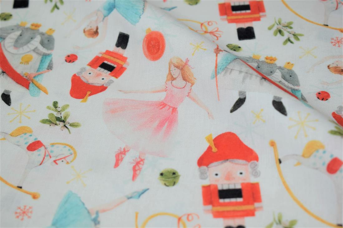 White Little Johnny Nutcracker Digital 100% Cotton Fabric