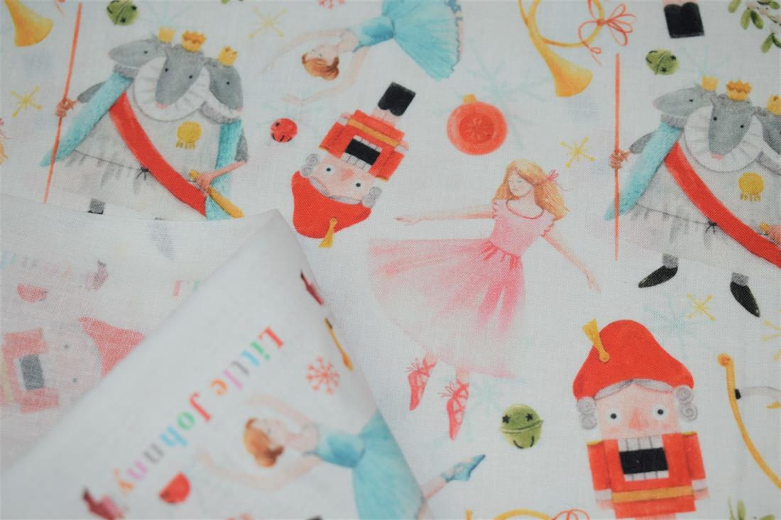 White Little Johnny Nutcracker Digital 100% Cotton Fabric