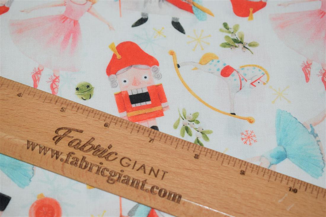 White Little Johnny Nutcracker Digital 100% Cotton Fabric