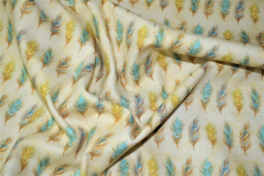 Beige Boho Print Cotton Fabric