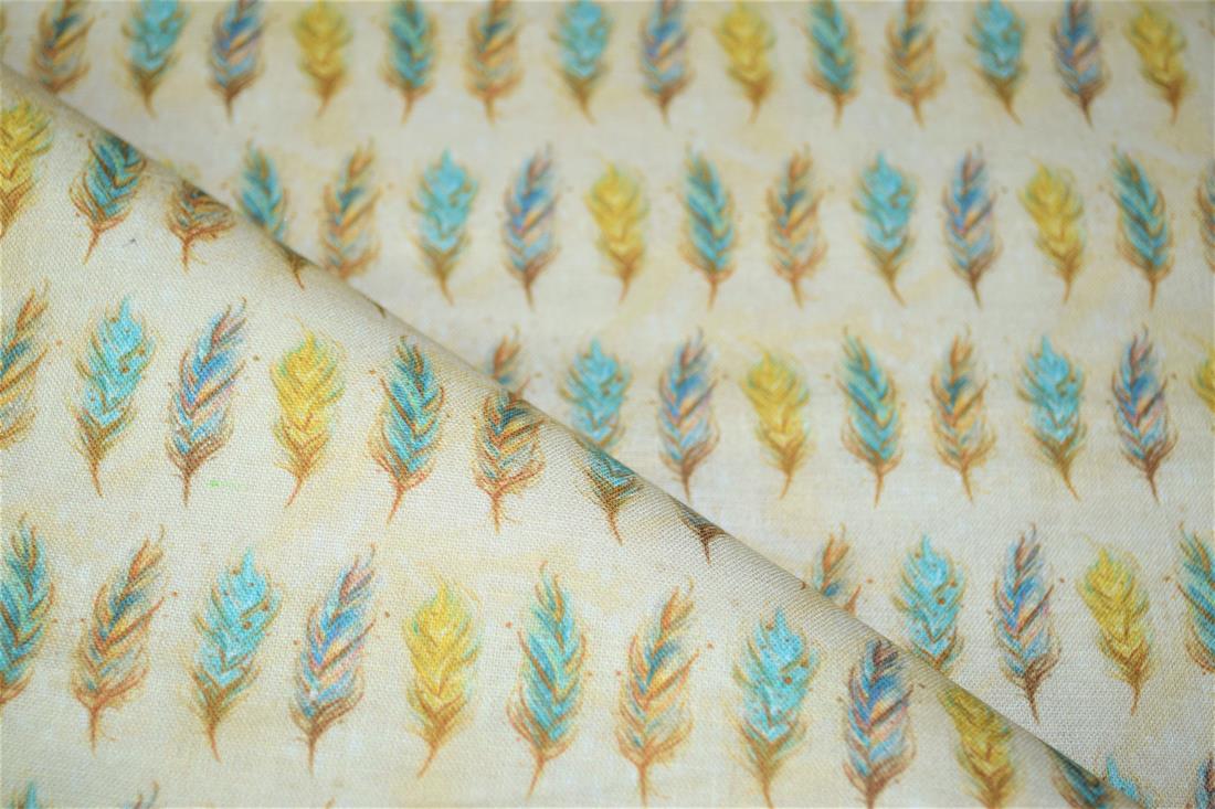 Beige Boho Print Cotton Fabric