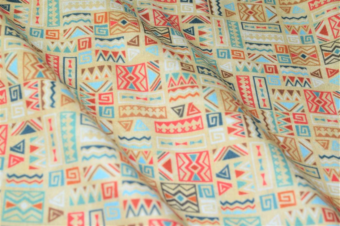 Beige Boho Print Cotton Fabric