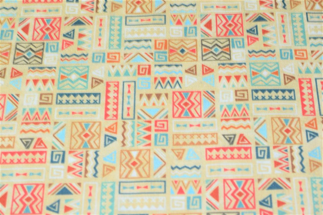 Beige Boho Print Cotton Fabric