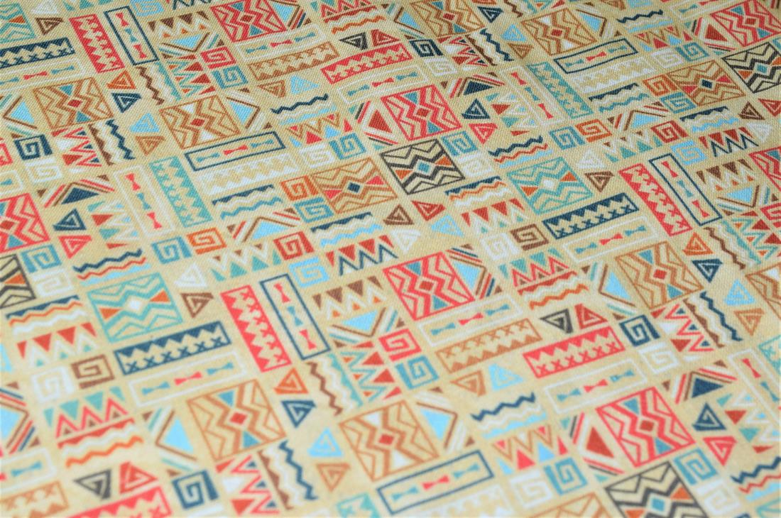 Beige Boho Print Cotton Fabric
