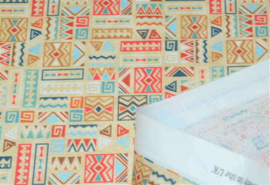 Beige Boho Print Cotton Fabric