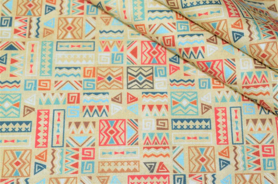 Beige Boho Print Cotton Fabric
