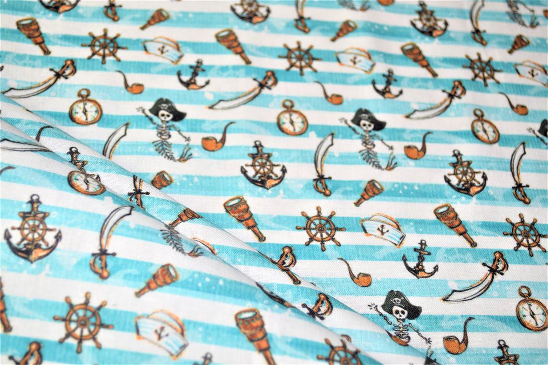 White & Blue Digital Printed 100% Cotton, Merboys Design Fabric