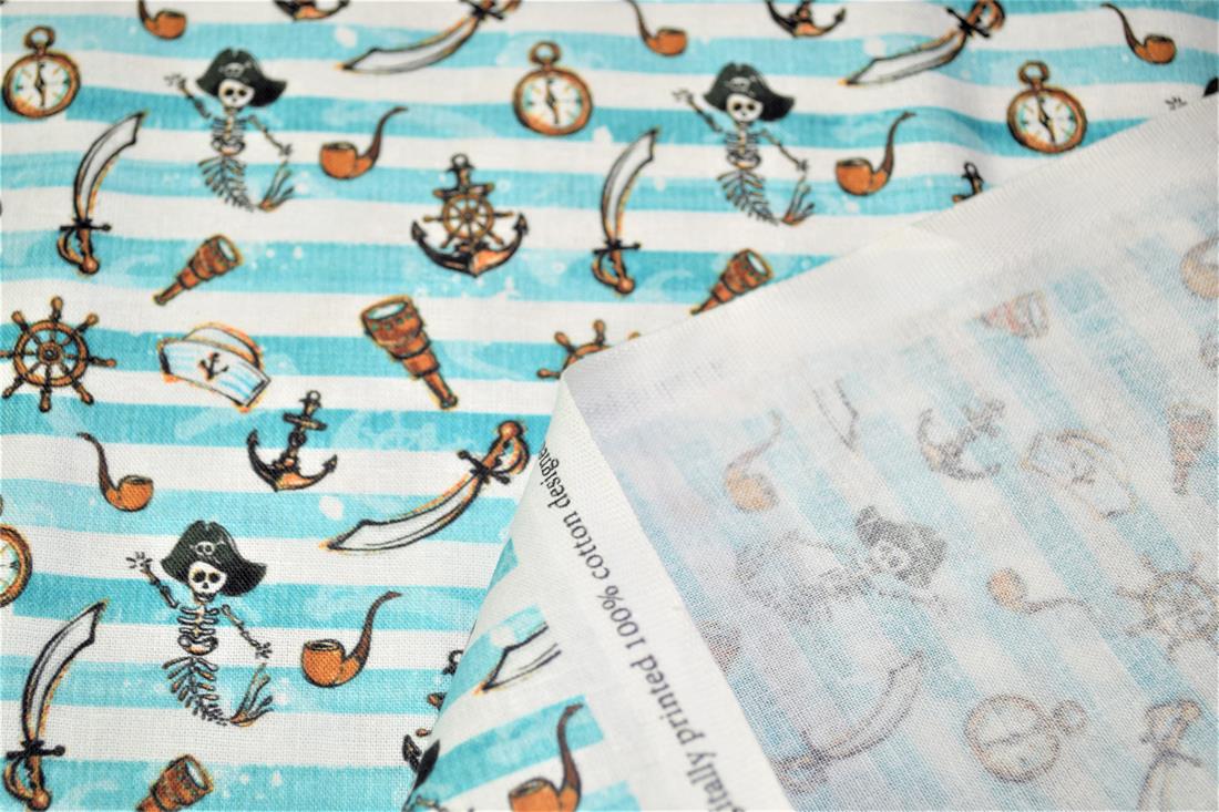 White & Blue Digital Printed 100% Cotton, Merboys Design Fabric