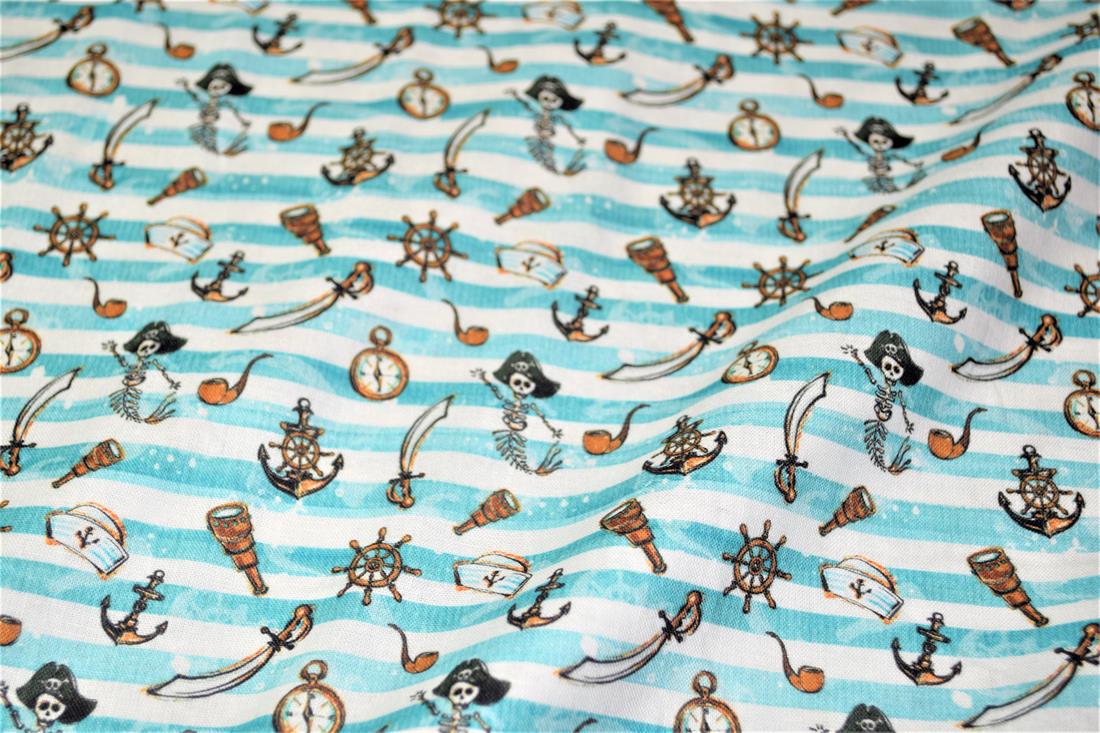 White & Blue Digital Printed 100% Cotton, Merboys Design Fabric