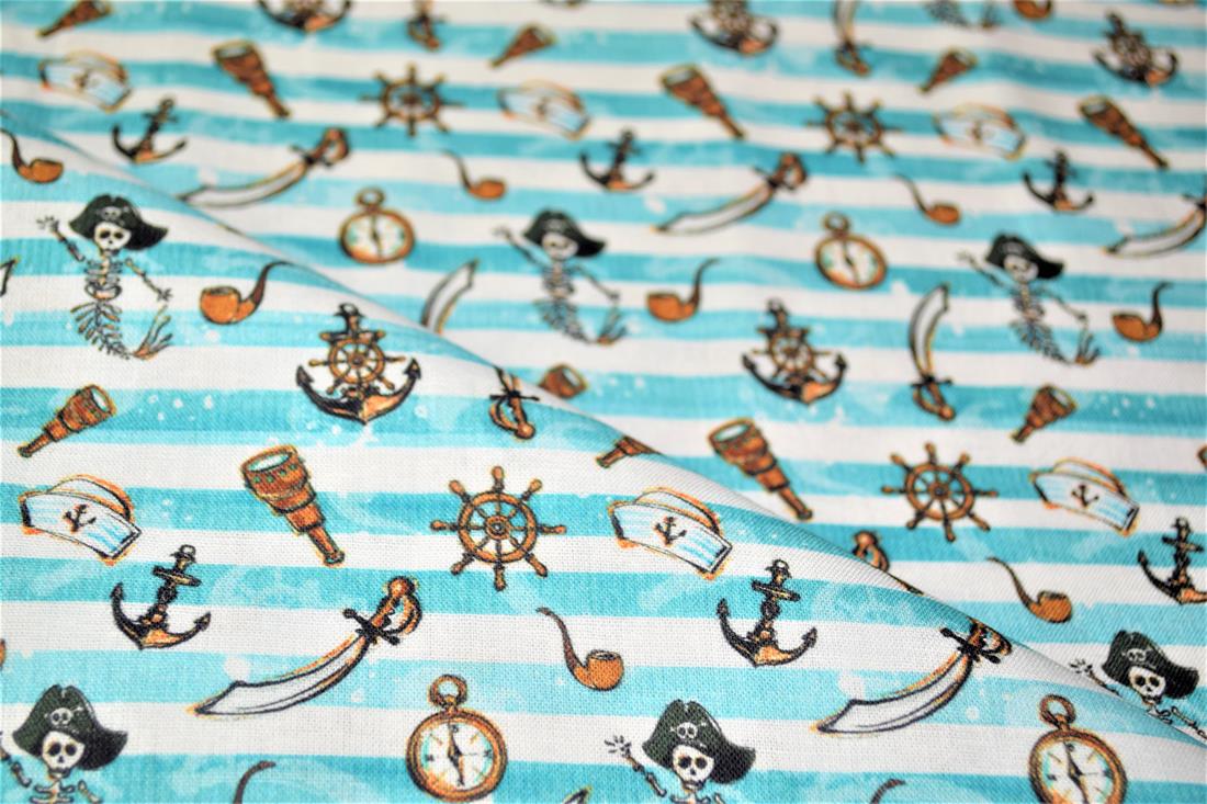 White & Blue Digital Printed 100% Cotton, Merboys Design Fabric