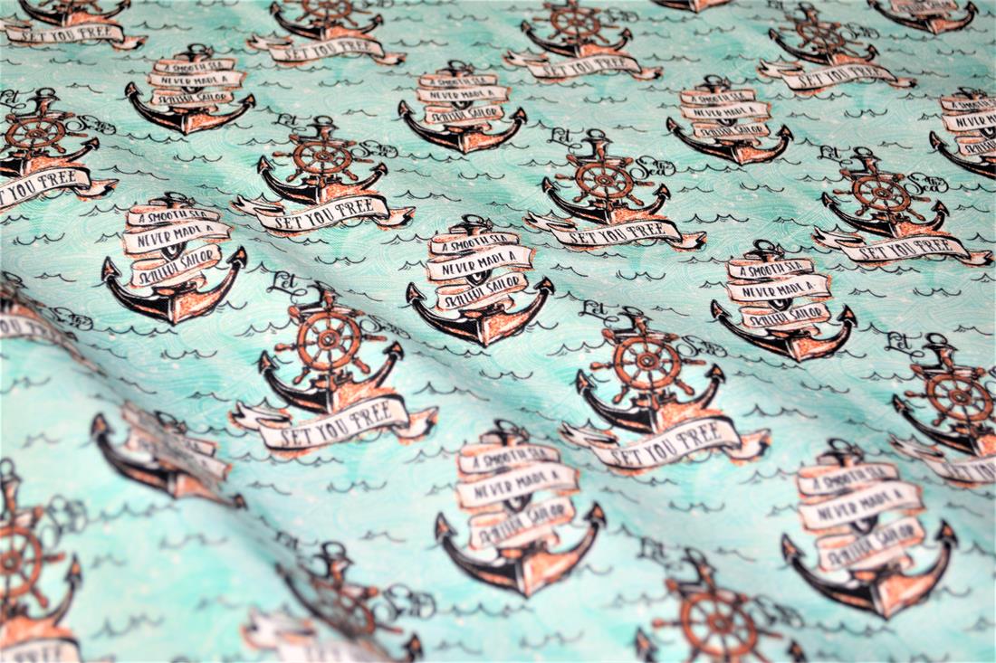 Mint Digital Printed 100% Cotton, Merboys Design Fabric