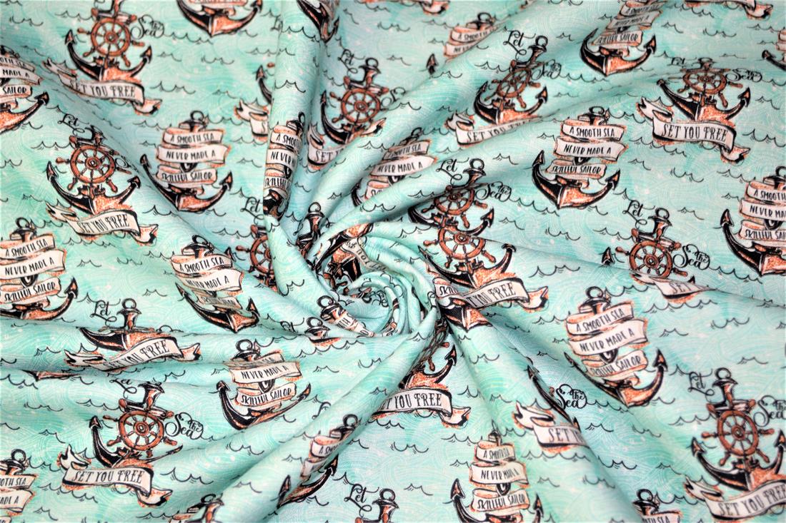 Mint Digital Printed 100% Cotton, Merboys Design Fabric