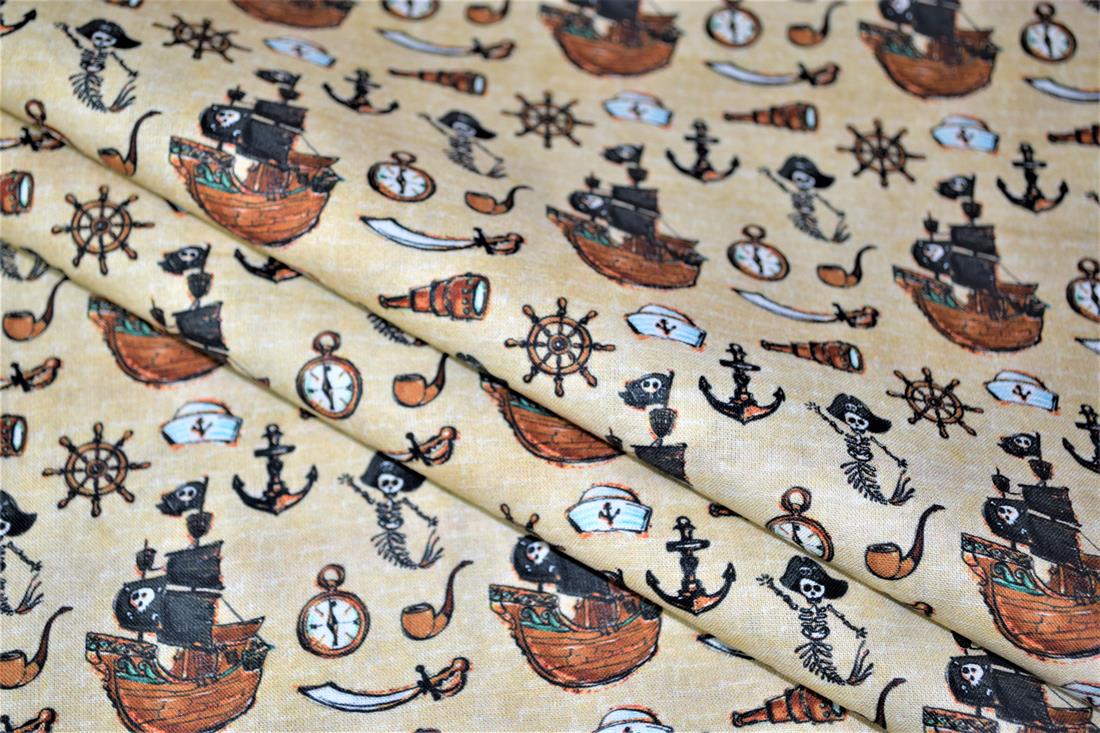 Beige Digital Printed 100% Cotton, Merboys Design Fabric