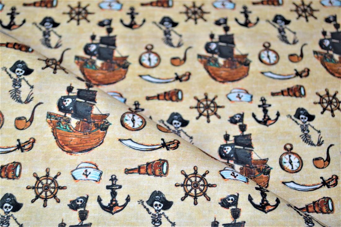 Beige Digital Printed 100% Cotton, Merboys Design Fabric