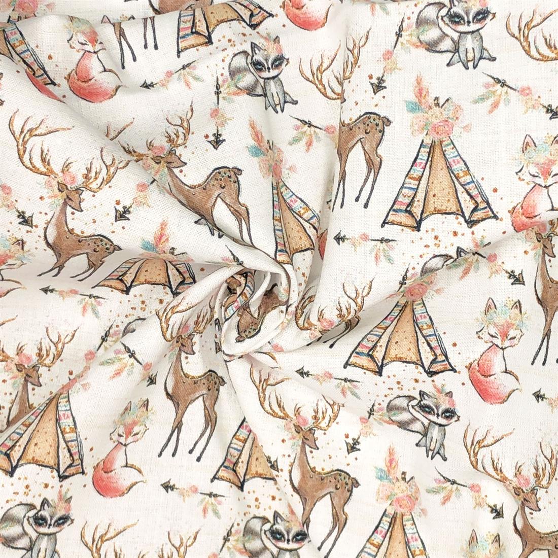 Cream Digital Printed 100% Cotton Fabric