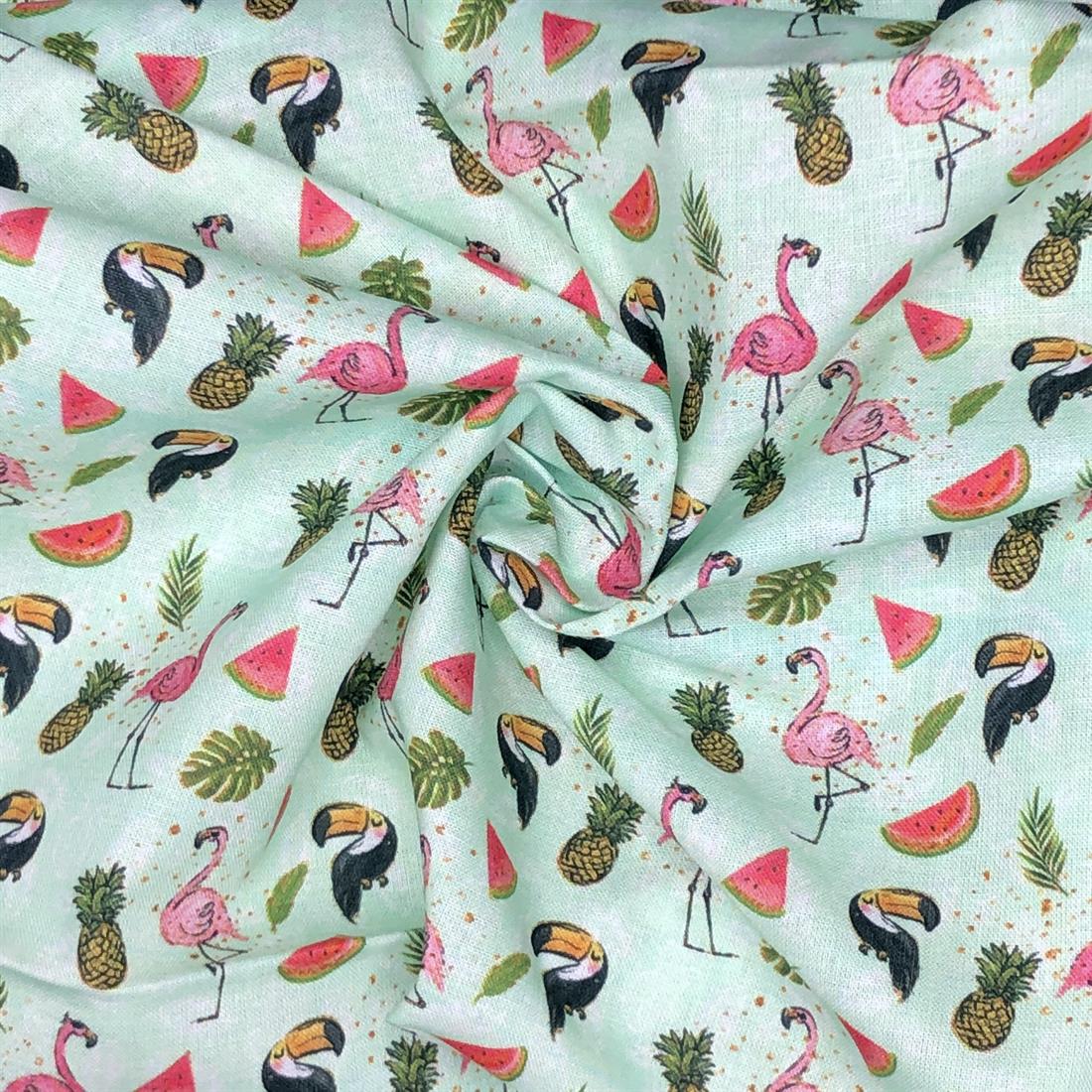 Mint Trpoical print Cotton Fabric