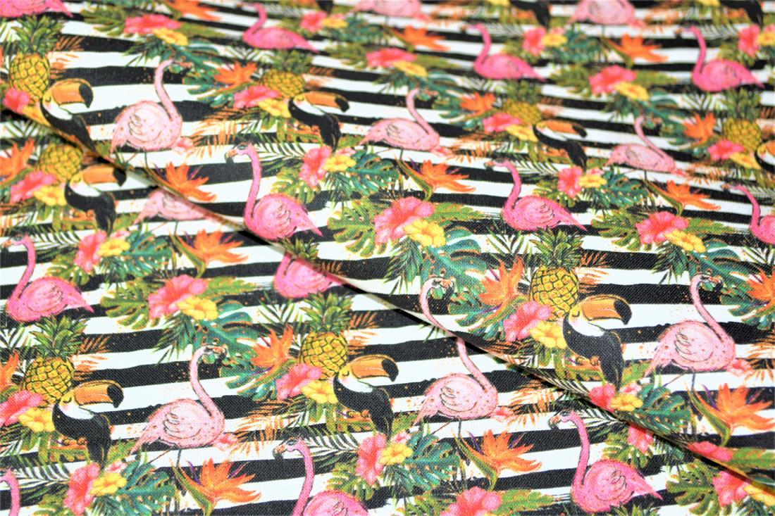 Black & White Tropical Print Cotton Fabric