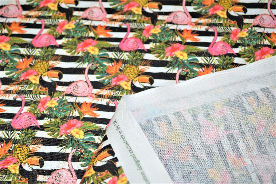Black & White Tropical Print Cotton Fabric