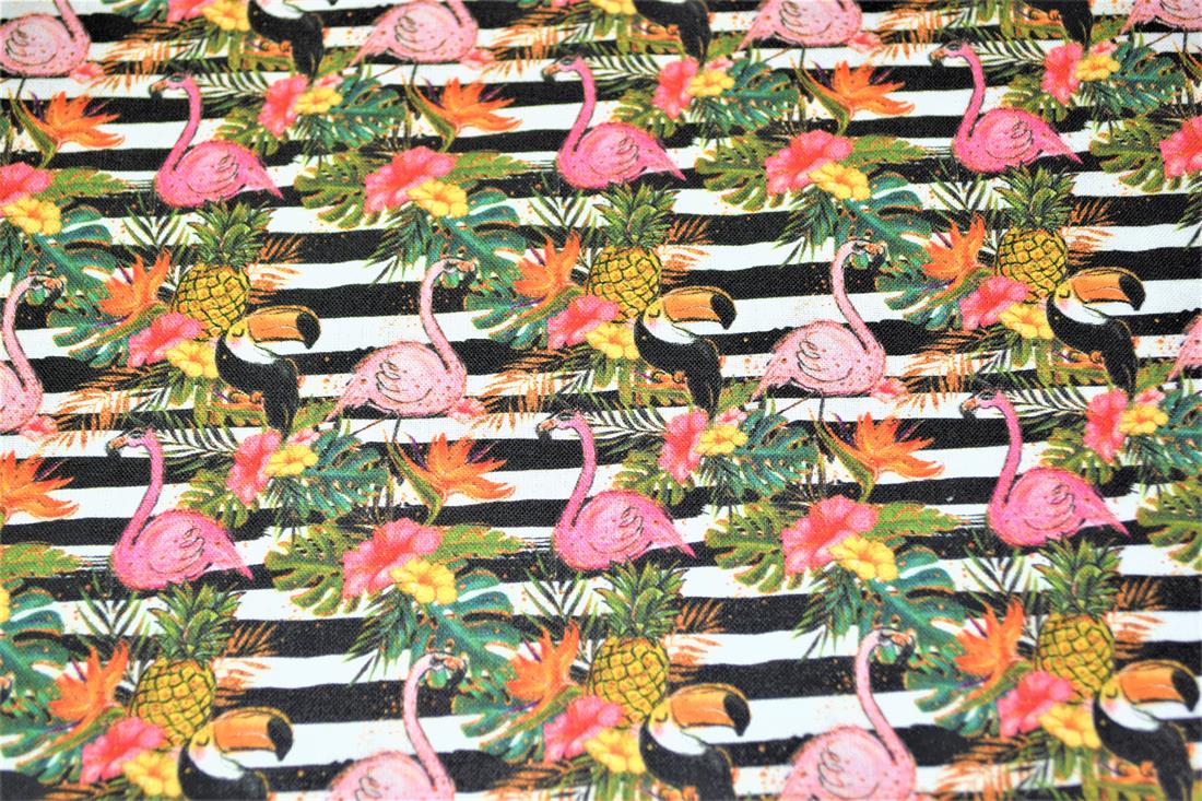 Black & White Tropical Print Cotton Fabric