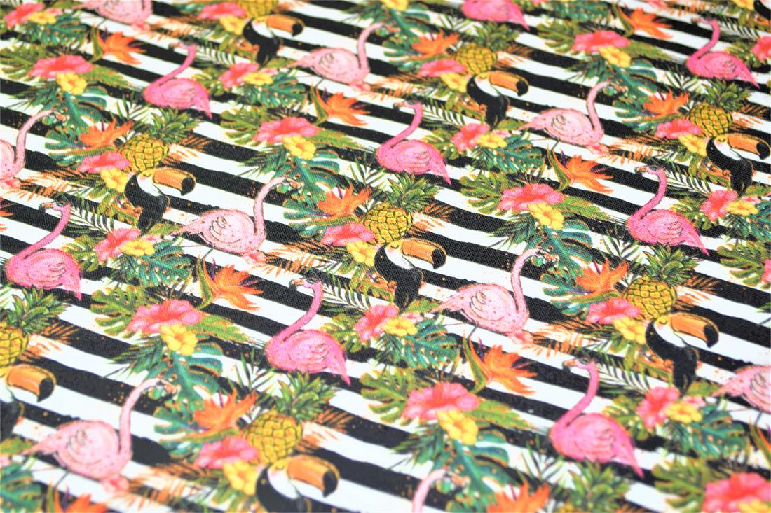 Black & White Tropical Print Cotton Fabric
