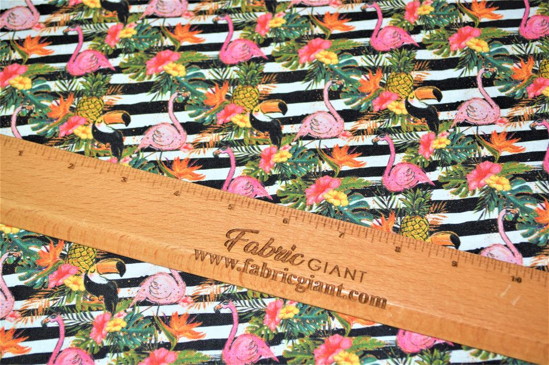 Black & White Tropical Print Cotton Fabric