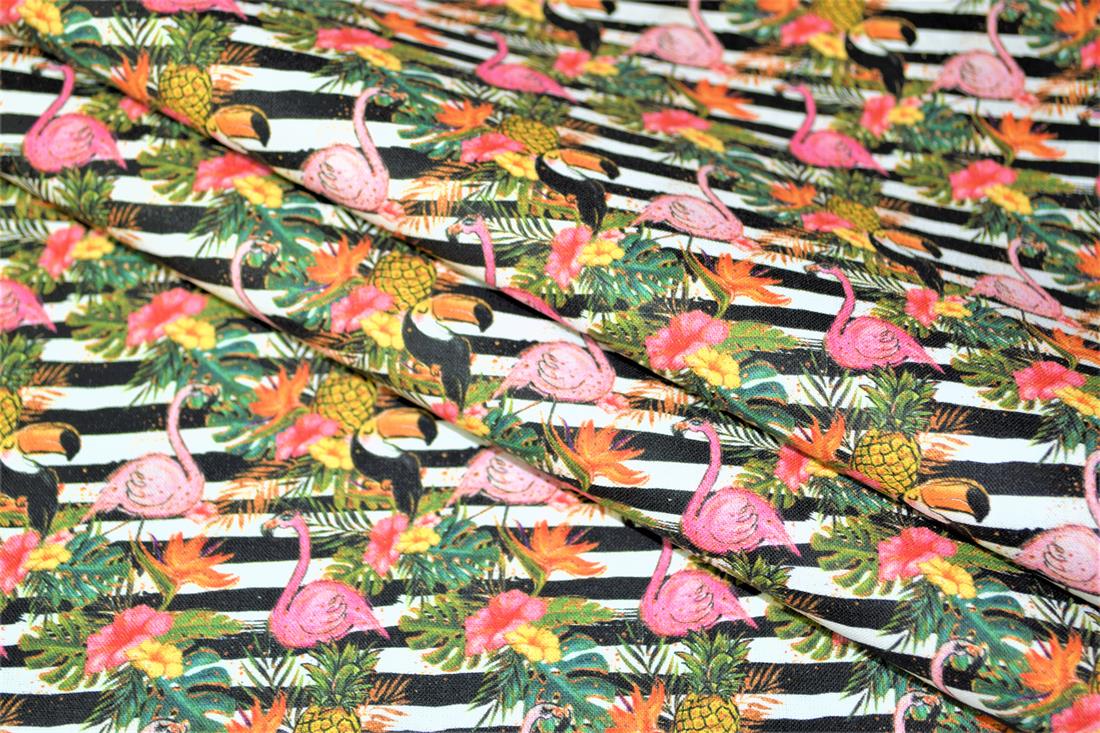Black & White Tropical Print Cotton Fabric