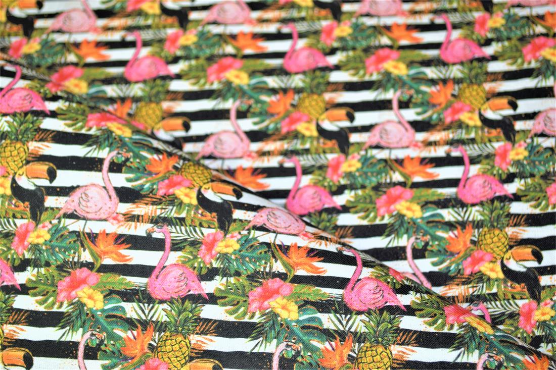 Black & White Tropical Print Cotton Fabric